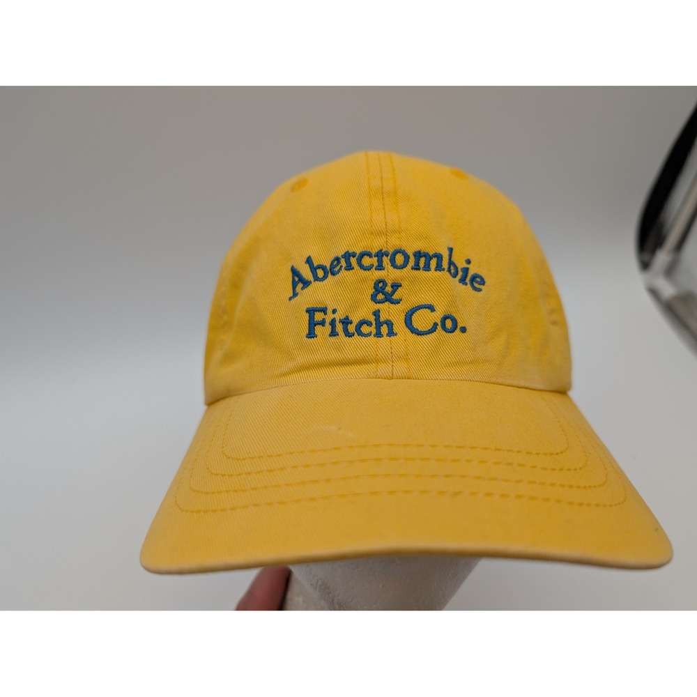 Abercrombie & Fitch Co Yellow Cotton Baseball Cap Leather Strap Hat One Size